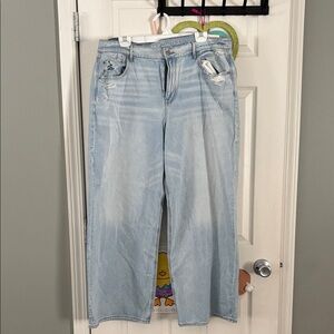 American Eagle Outfitters Distressed Light Blue Wide Leg Jeans